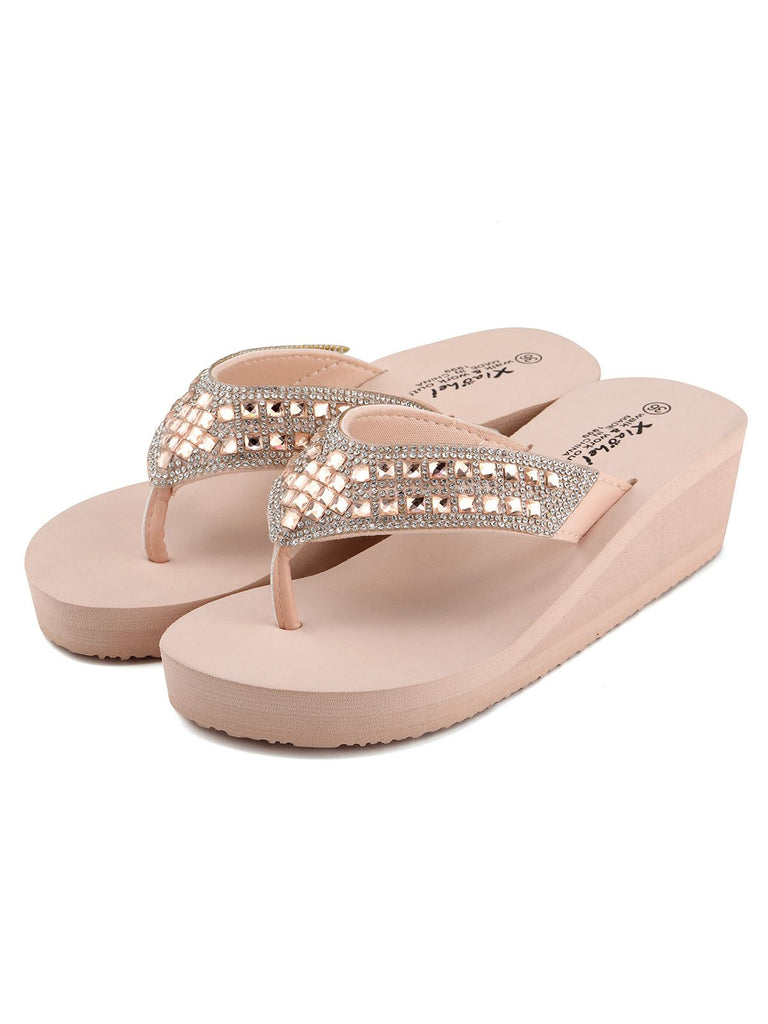 Flip Flops Retro Wedge Rhinestone Wedge Flip Flop Slippers Retro Stage