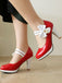 Mary Jane Color Block Side Bow High Heel Shoes