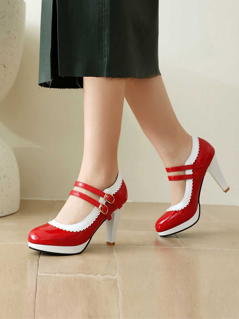 Retro Mary Jane Chunky High Heels Shoes