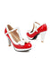 Retro Bow Pearl T-Strap Contrast High Heels Shoes