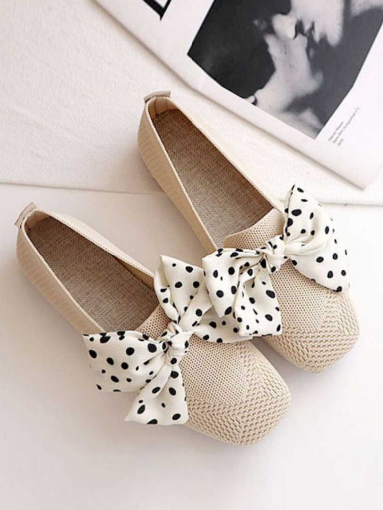 Retro Polka Dot Bow Soft Sole Shoes