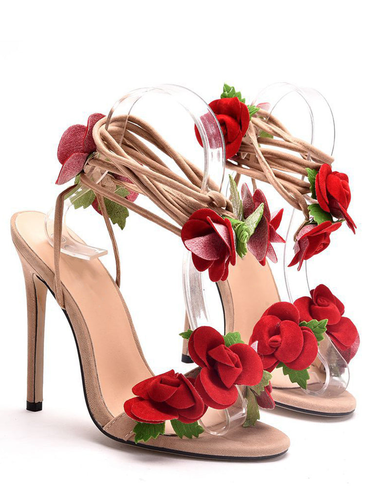 Vintage 3D Rose Wrap Up Stiletto Heels