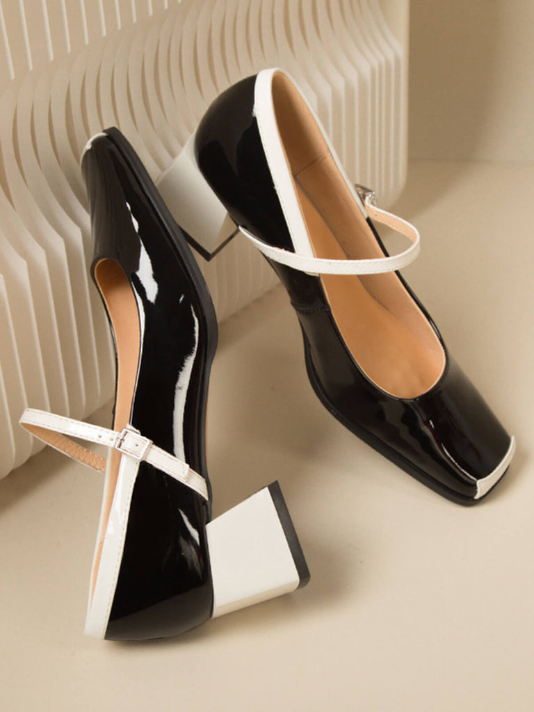 Mary Jane Patent Leather Chunky Heel Shoes
