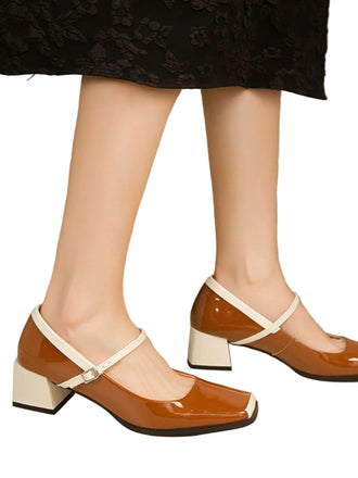 Mary Jane Patent Leather Chunky Heel Shoes