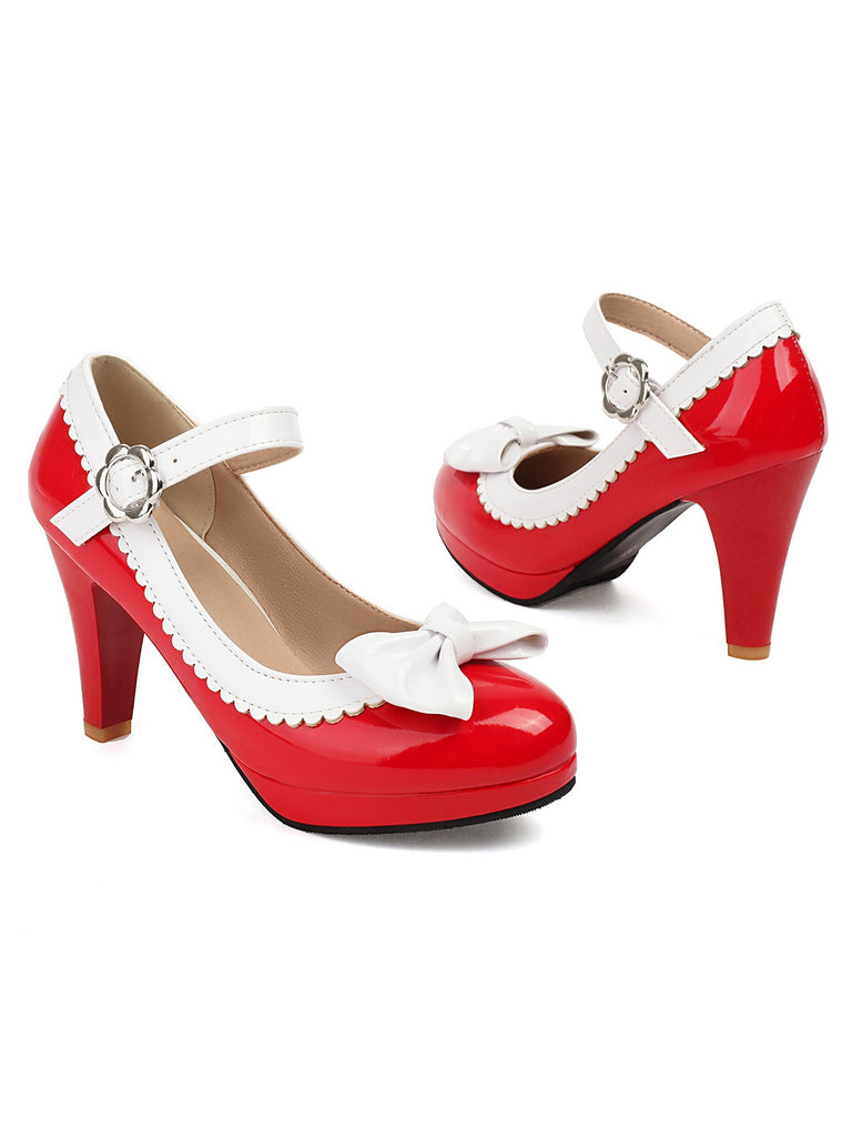 Retro Round Toe Bow High Heels Shoes