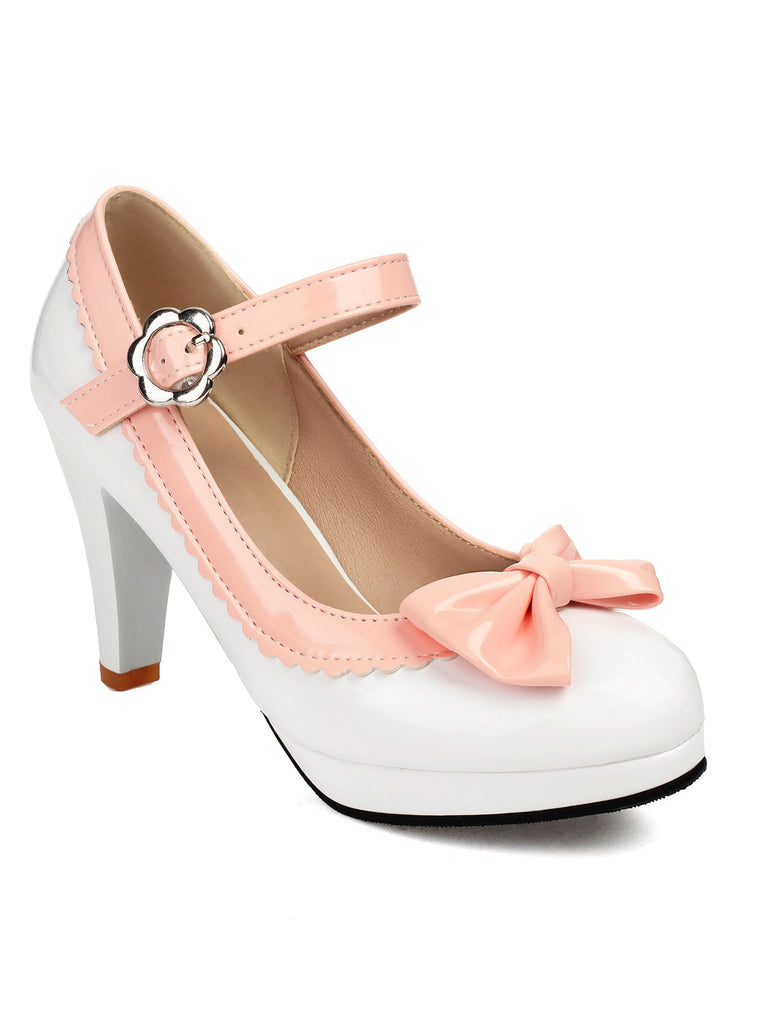 Retro Round Toe Bow High Heels Shoes
