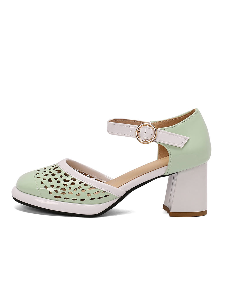 Retro Hollow Chunky High Heels Shoes