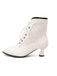 Lace Pointed Leather Heel Vintage Boots