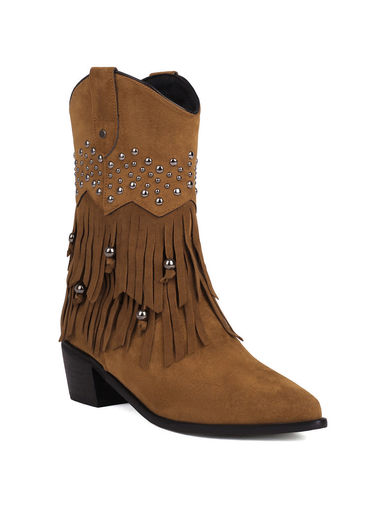 Flannelette Cone Heel Western Boots