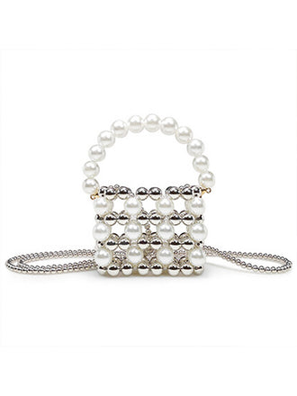 Silver Beaded Crossbody Mini Square Bag