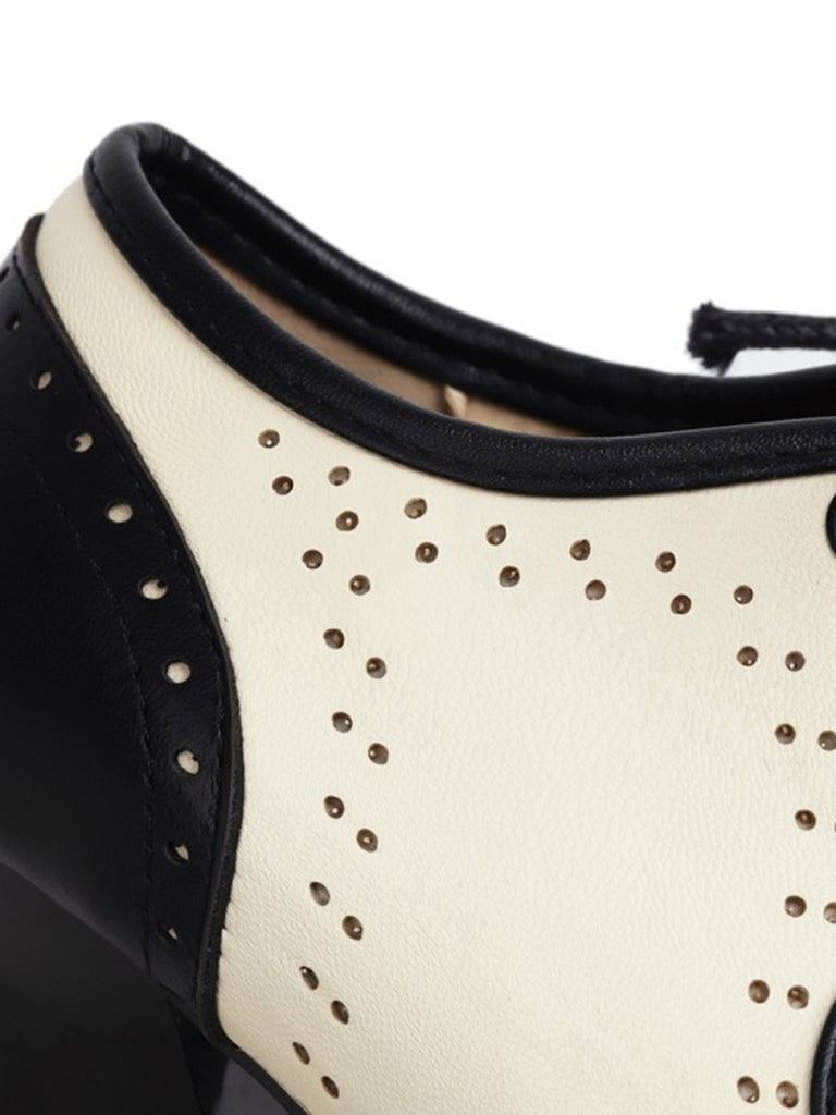 Vintage Hollow-Out Colorblock Lace-Up Heels