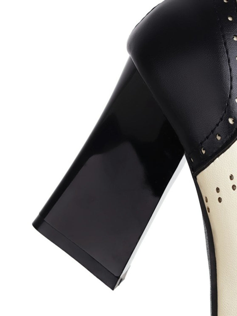 Vintage Hollow-Out Colorblock Lace-Up Heels