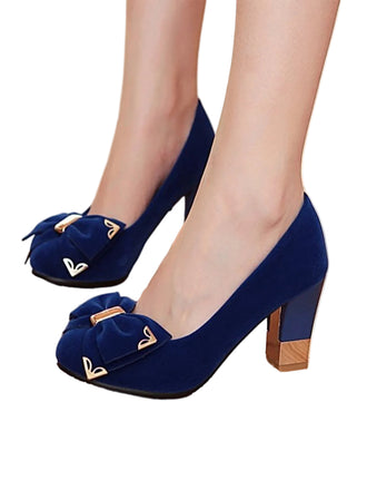 Bow Suede Chunky Heel Shoes