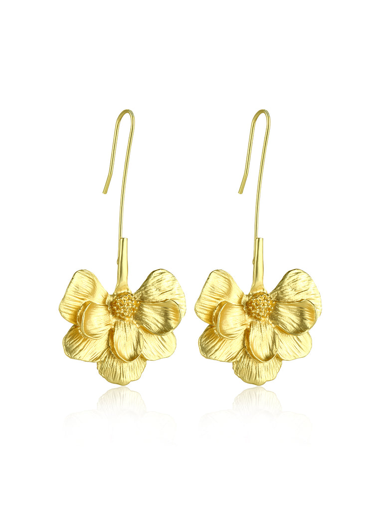 Long Floral Golden Temperament Earrings