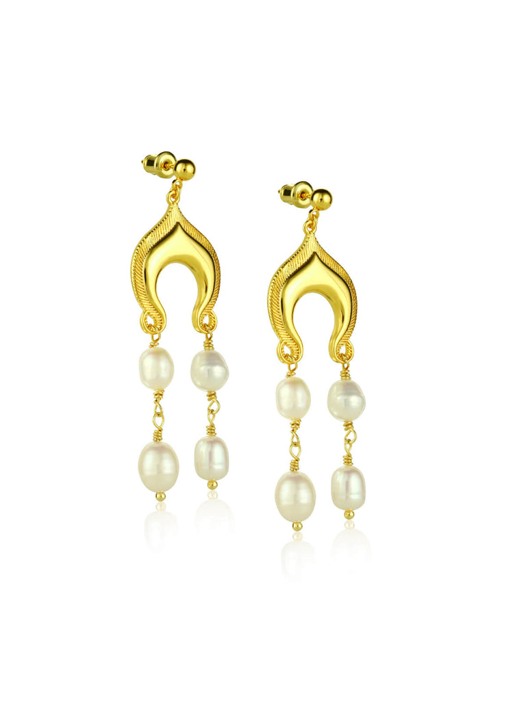 Retro Gold Pearl Dangler Earrings