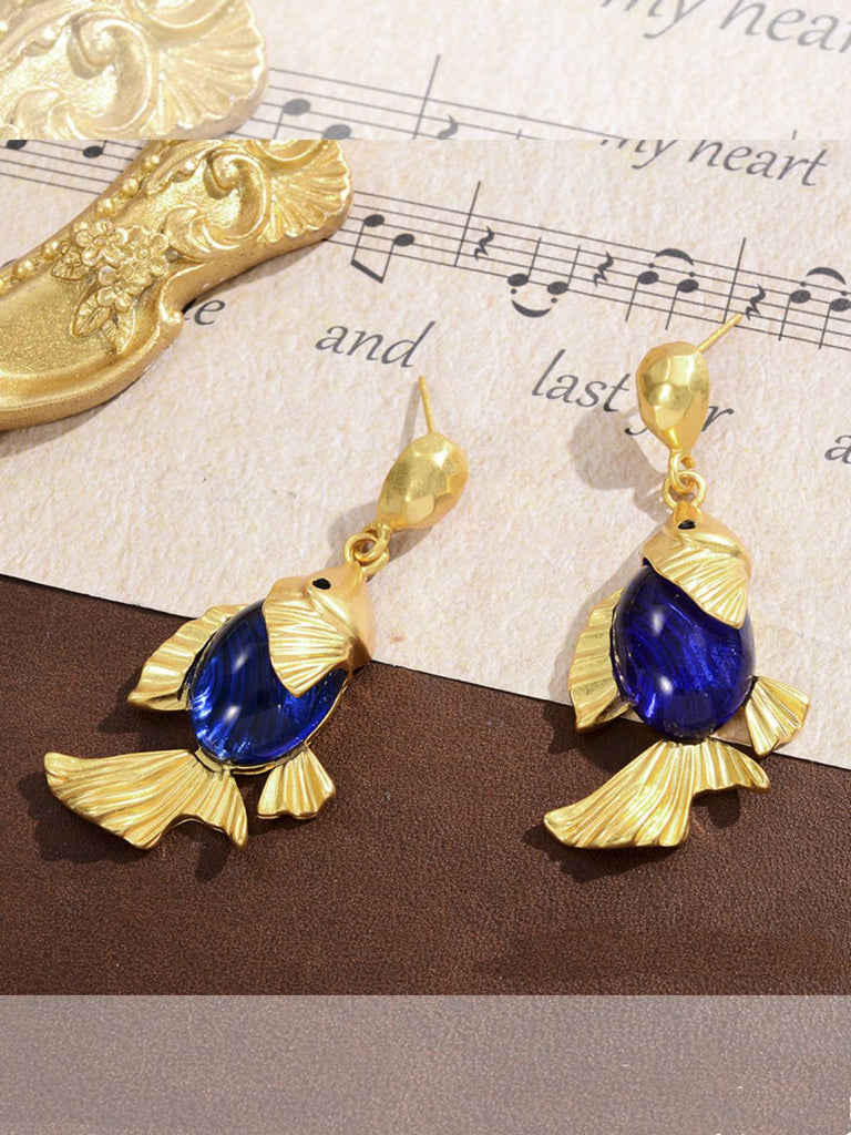 Retro Fish Inlaidn Gold Earrings