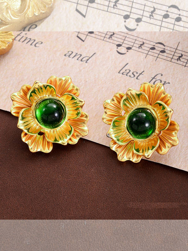 Vintage Alloy Green Flower Earrings