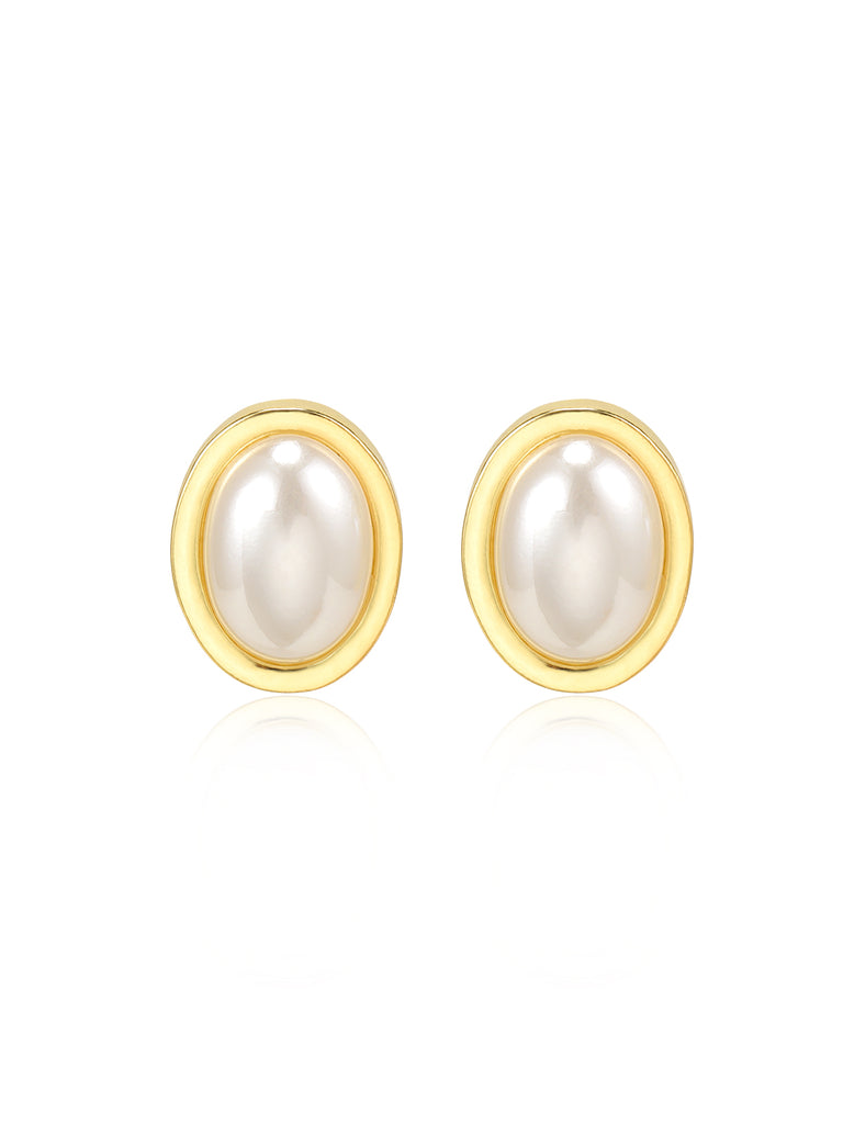 Alloy Oval Pearl Earrings