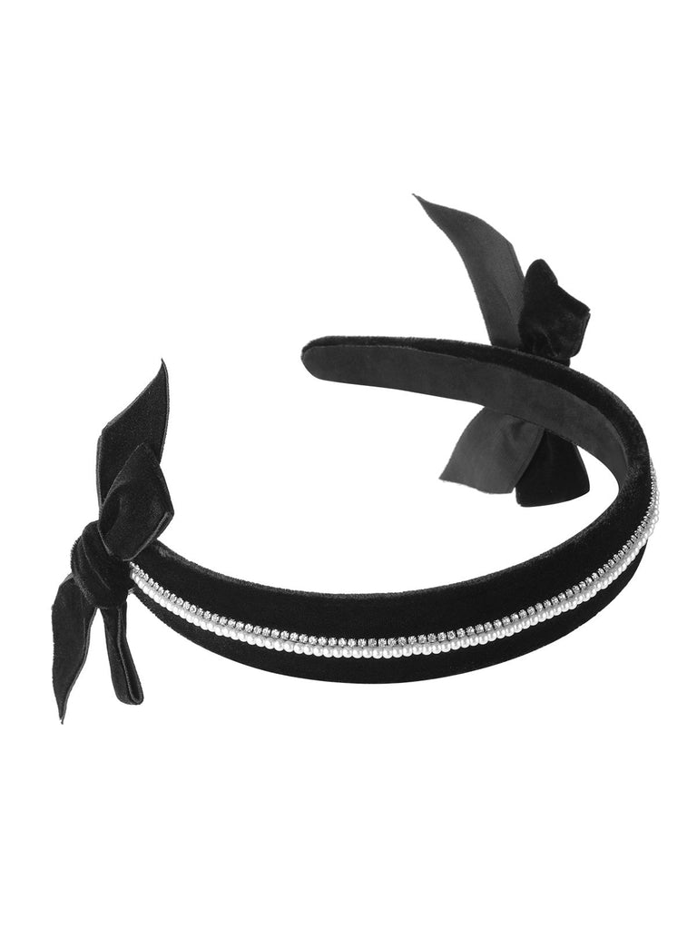 Retro Black Bow Pearl Headband