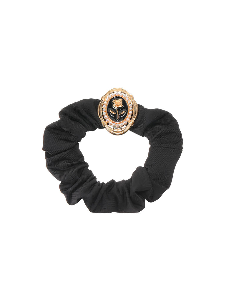 Retro Black Rose Badge Hair Scrunchies