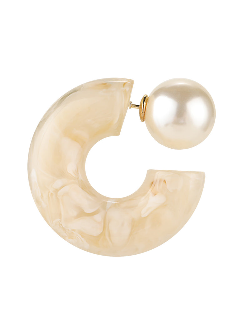 Beige Vintage Half Round Stud Earrings