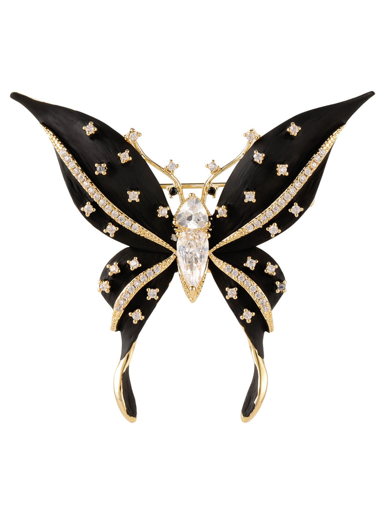 Retro Black Butterfly Rehinestone Brooch