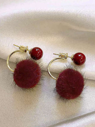 Vintage Red Alloy Plush Stud Earrings