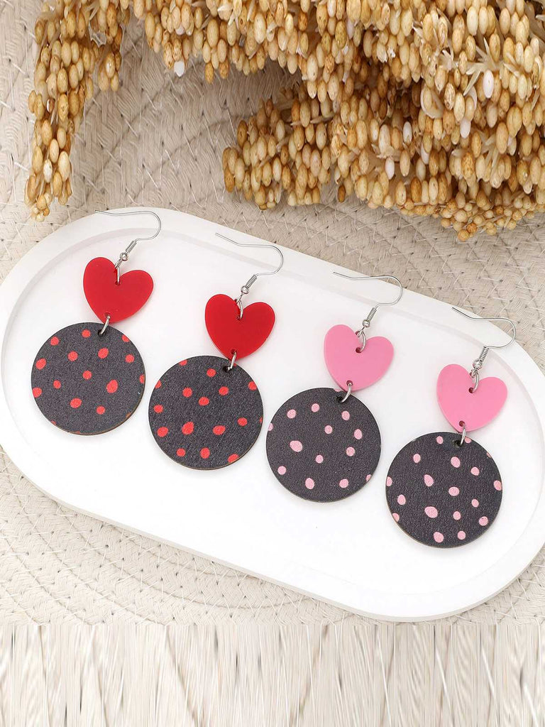 Heart Polka Dot Dangle Earrings