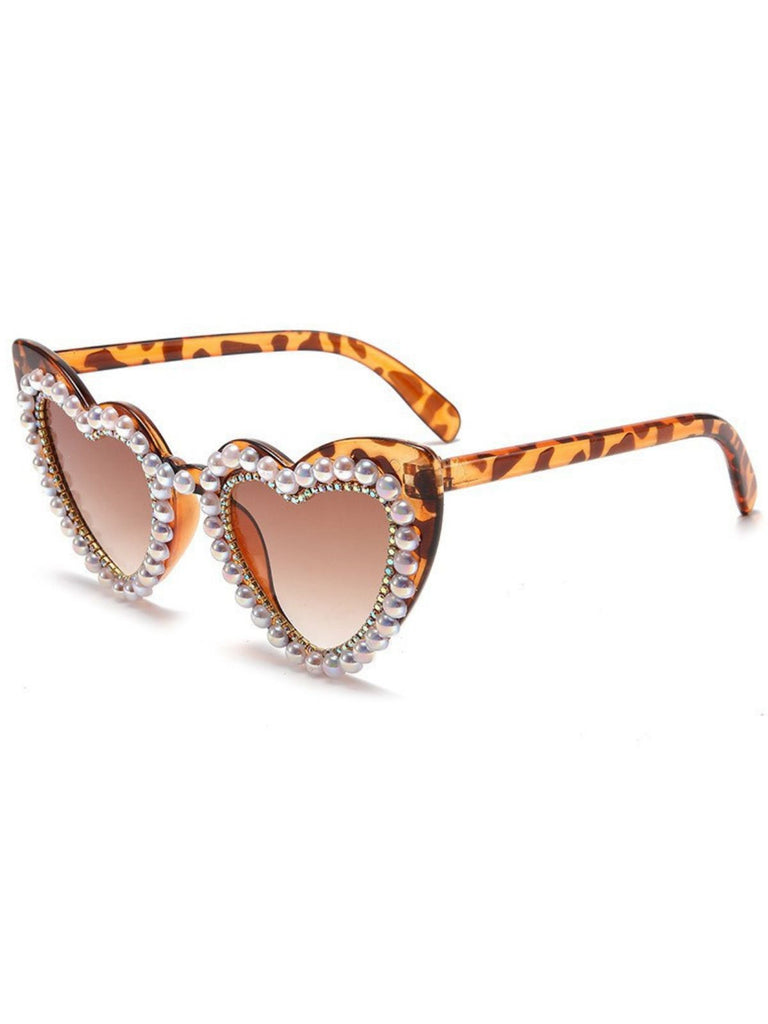 Vintage Rhinestone Heart Frame Sunglasses