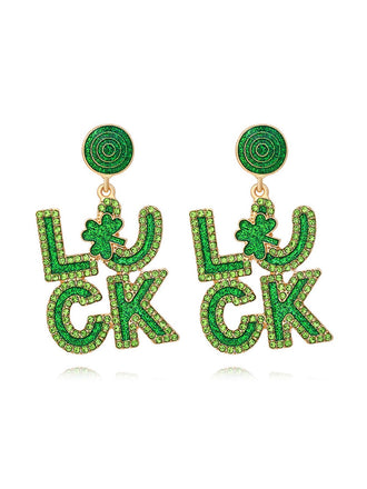 Green Luck Rhinestones Exaggerated Earrings
