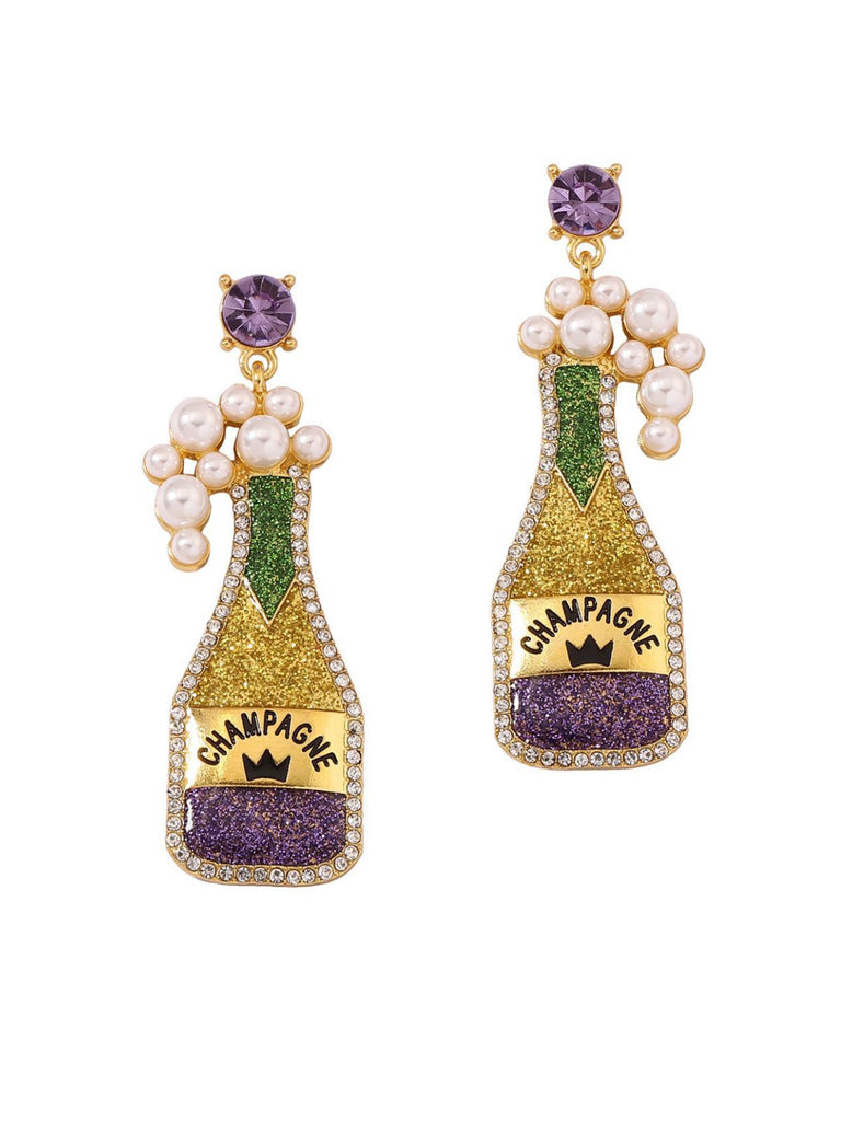 Carnival Champagne Bottle Pearl Earrings