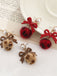 Retro Pearl Bow Leopard Earrings