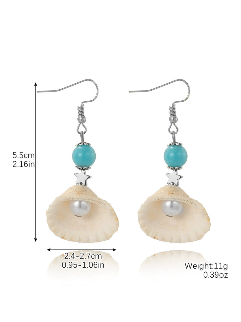 Pearl Mermaid Tail Seashell Dangle Earrings