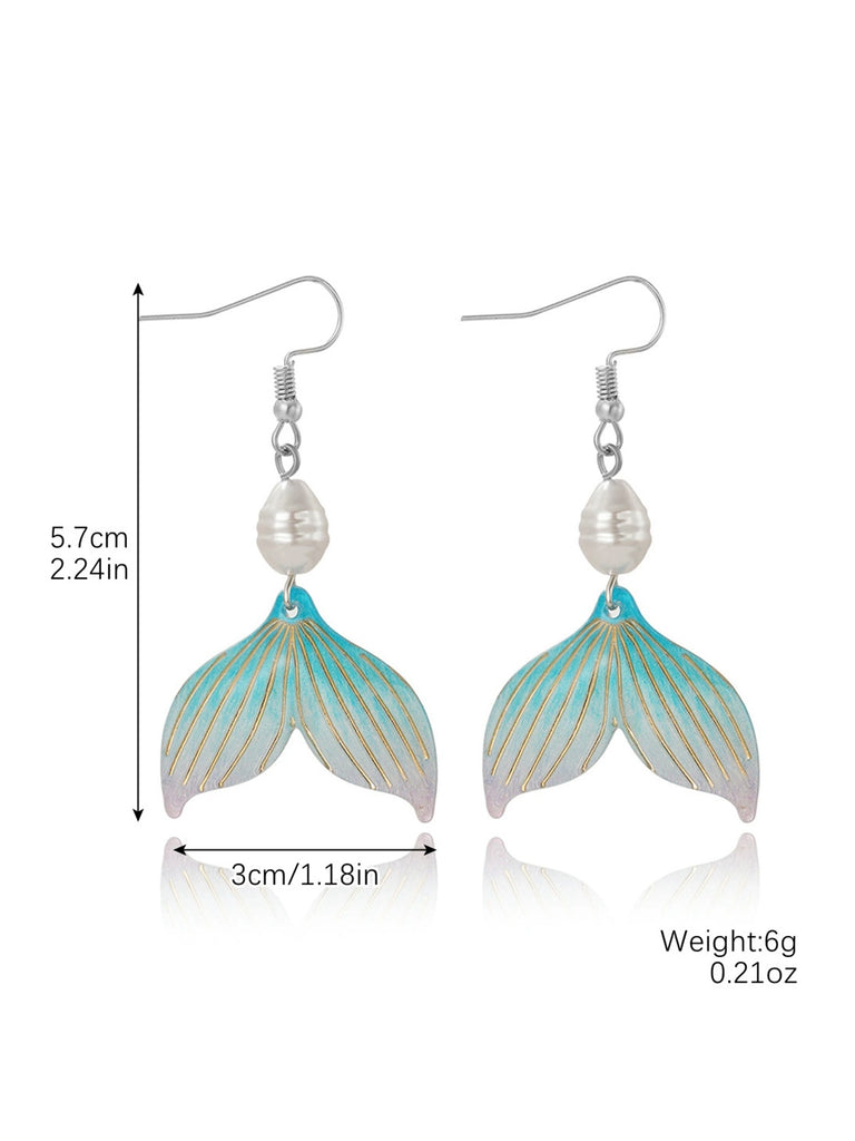 Pearl Mermaid Tail Seashell Dangle Earrings