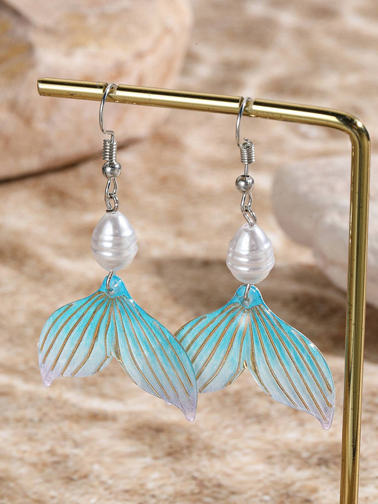 Pearl Mermaid Tail Seashell Dangle Earrings