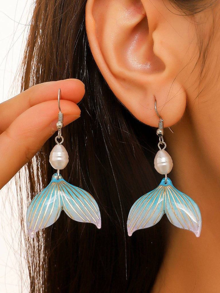 Pearl Mermaid Tail Seashell Dangle Earrings