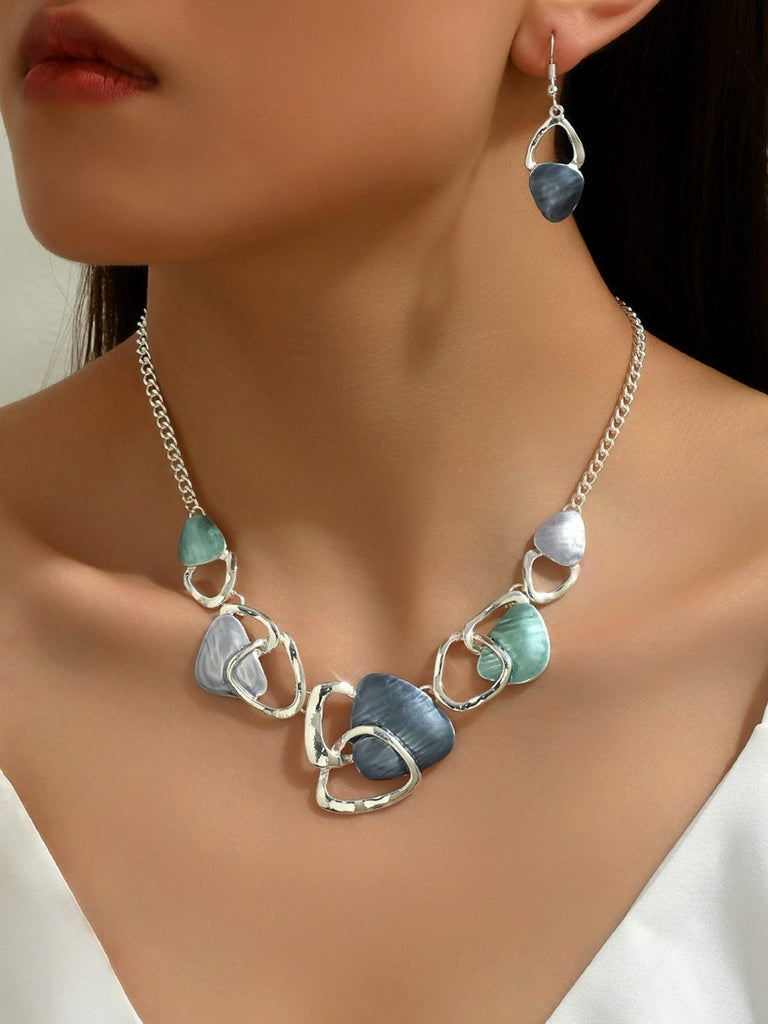 Multicolor Shell Silver Necklace & Earrings Set