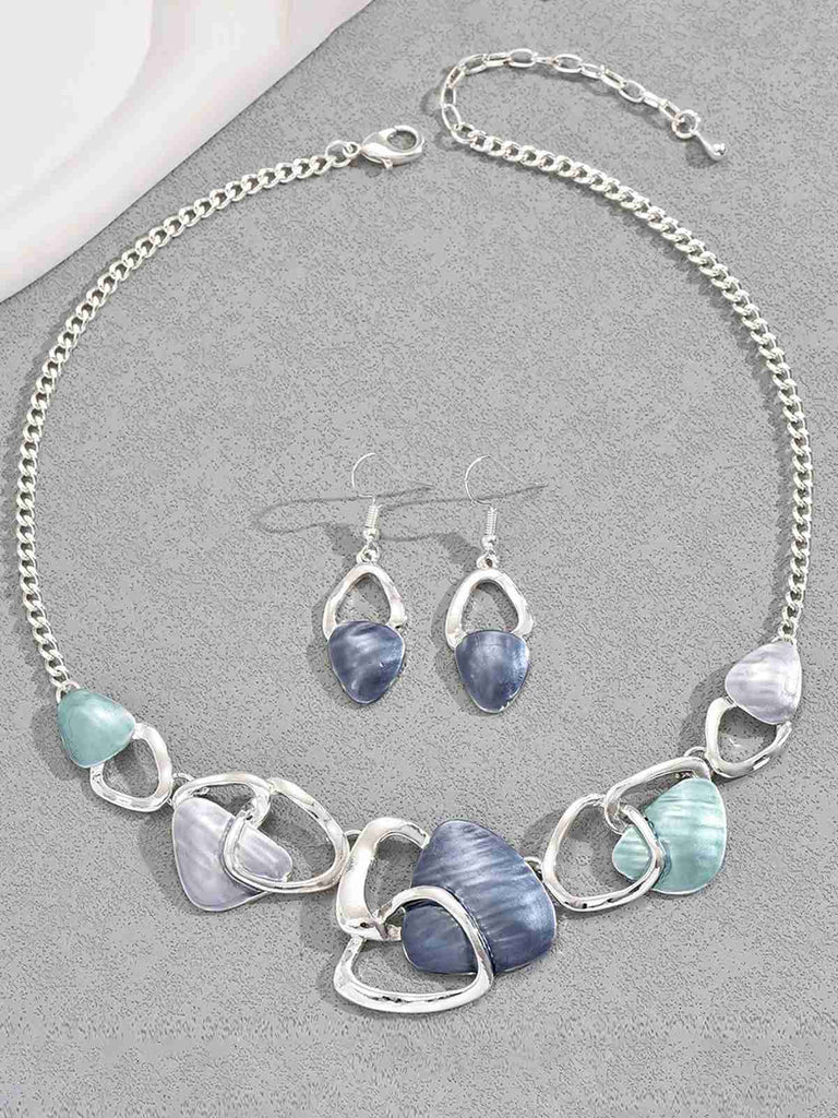 Multicolor Shell Silver Necklace & Earrings Set