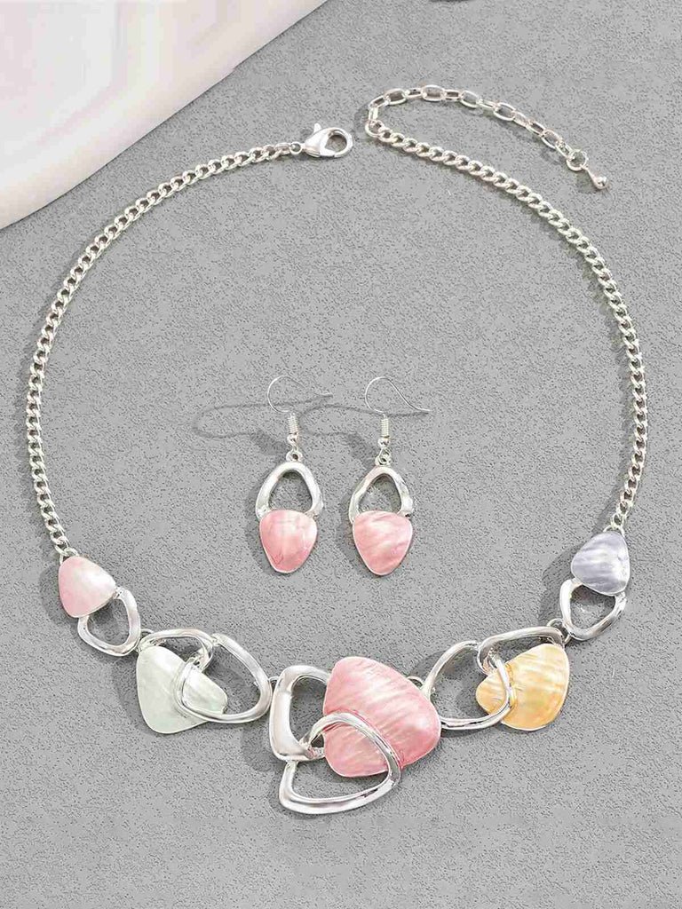 Multicolor Shell Silver Necklace & Earrings Set