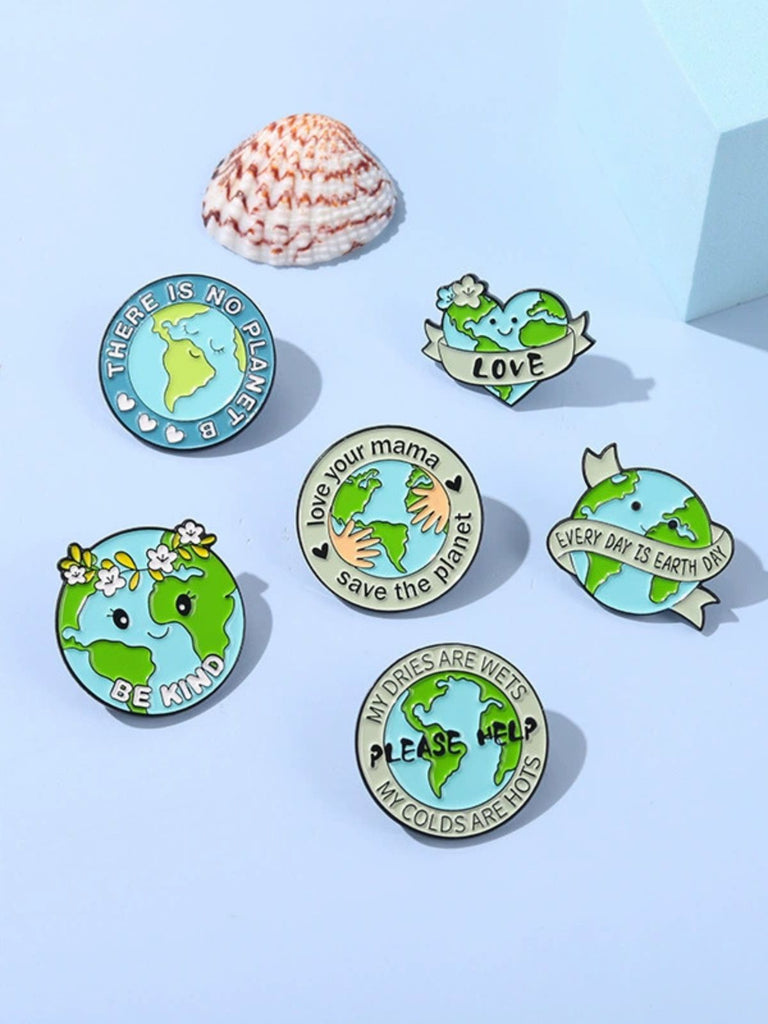 Cartoon Earth Day Letters Round Brooch