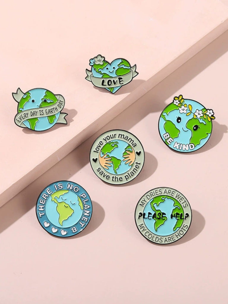 Cartoon Earth Day Letters Round Brooch