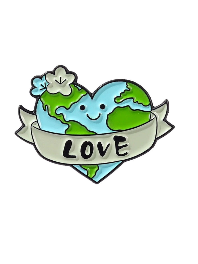 Cartoon Earth Day Letters Round Brooch