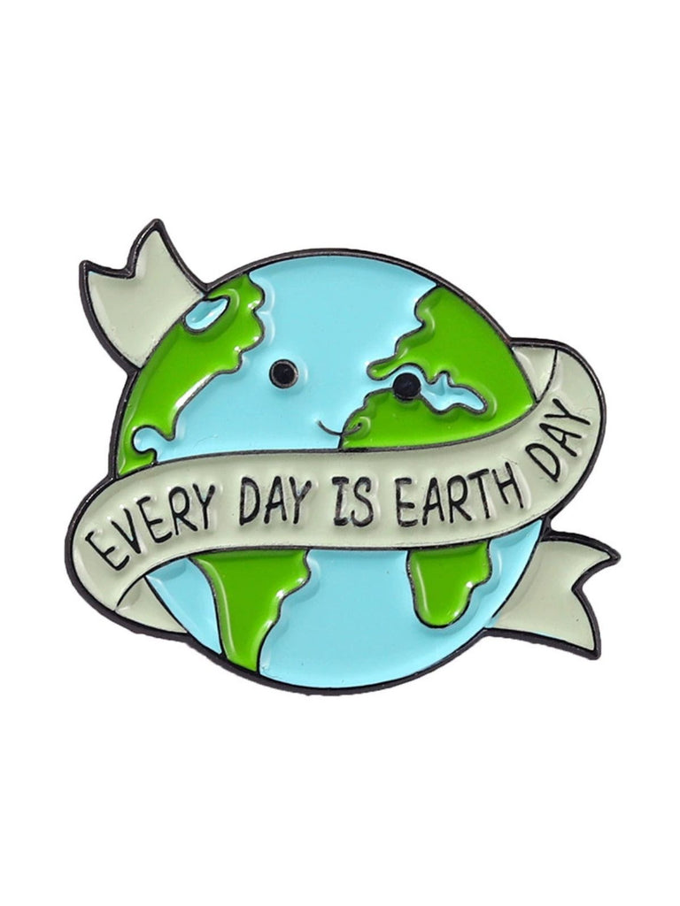 Cartoon Earth Day Letters Round Brooch