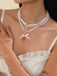 Pink & White Pearl Bow Butterfly Necklace Set