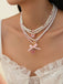 Pink & White Pearl Bow Butterfly Necklace Set