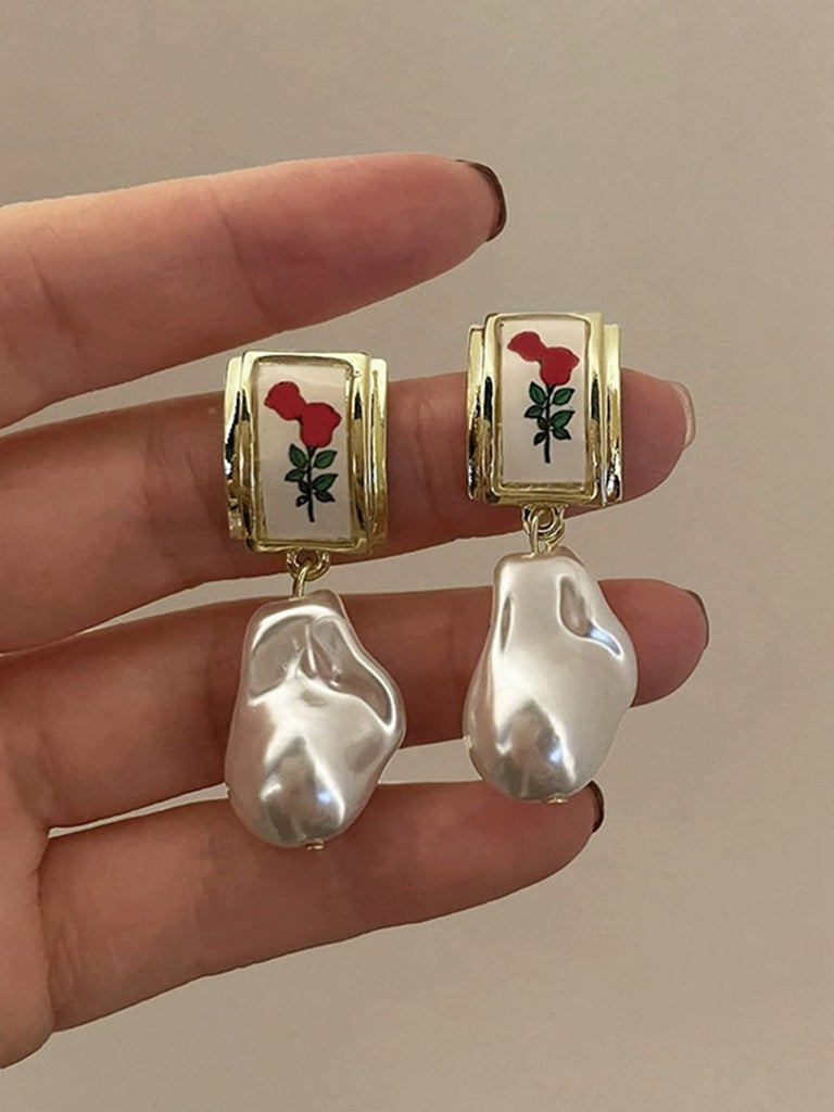 Rose Baroque Pearl Pendant Earrings