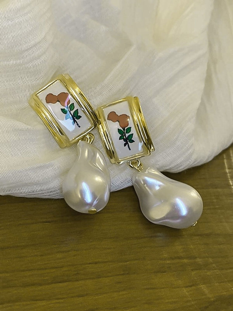 Rose Baroque Pearl Pendant Earrings