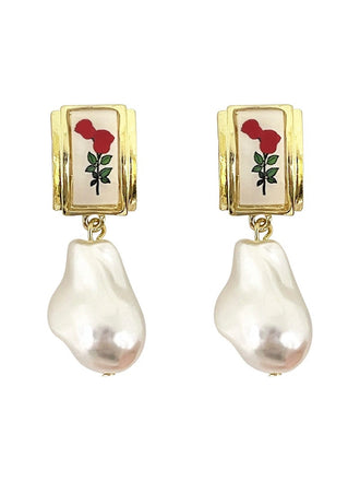 Rose Baroque Pearl Pendant Earrings
