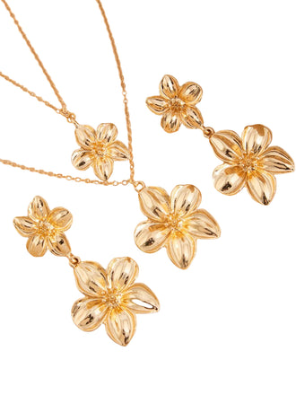 Floral Double Clavicle Necklace & Earrings Set