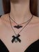 Gothic Bow Bat Skeleton Double Layer Necklace